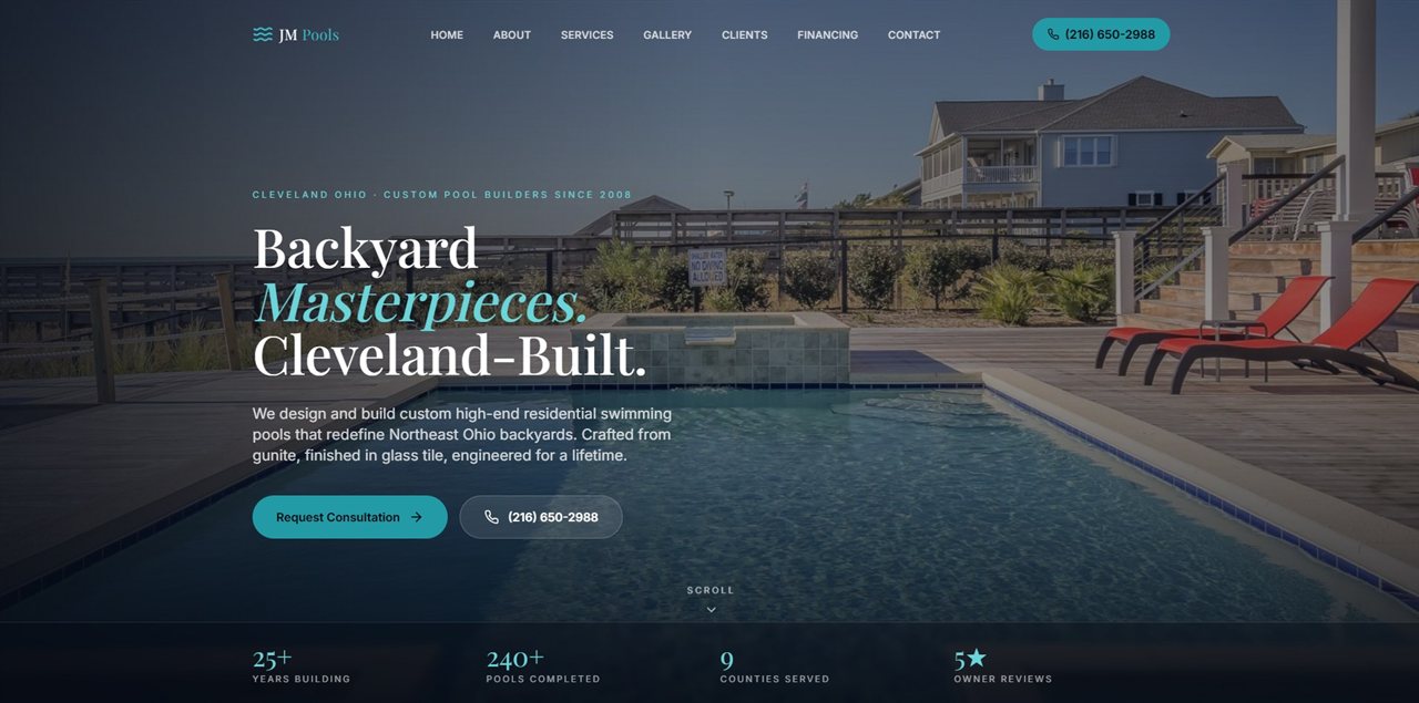 JM Pools website built by Keyway Marketing Group