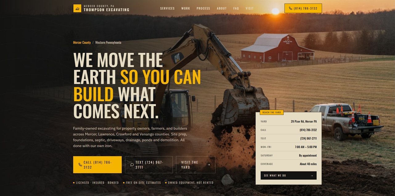 Thompson Excavating website built by Keyway Marketing Group